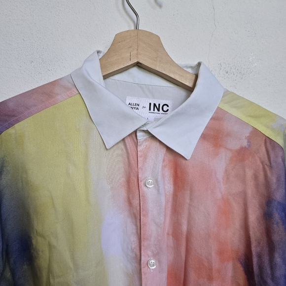 Allen Onyia for INC Watercolor Pastel Long Button Down Blouse Purple Yellow L - Picture 6 of 13